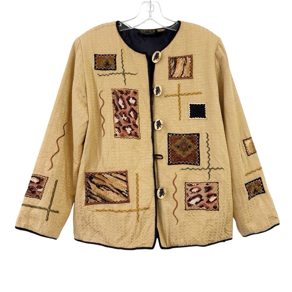Vintage Julia Kim Artsy Blazer Embroidered Jacket Patchwork Tapestry Size Small